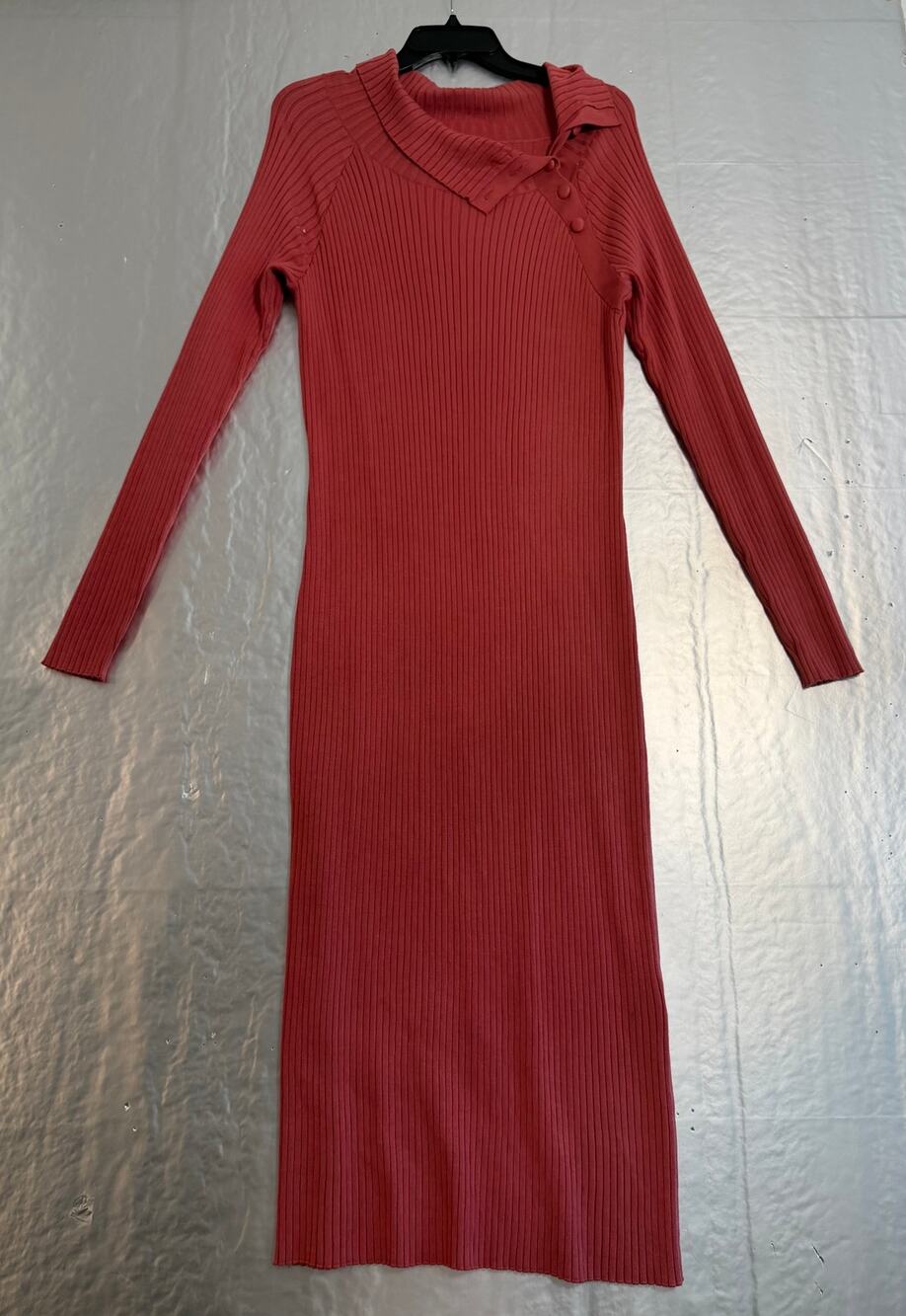 Eva Mendes XL Tall Dusty Rose Ribbed Knit Long Sleeve Maxi Dress